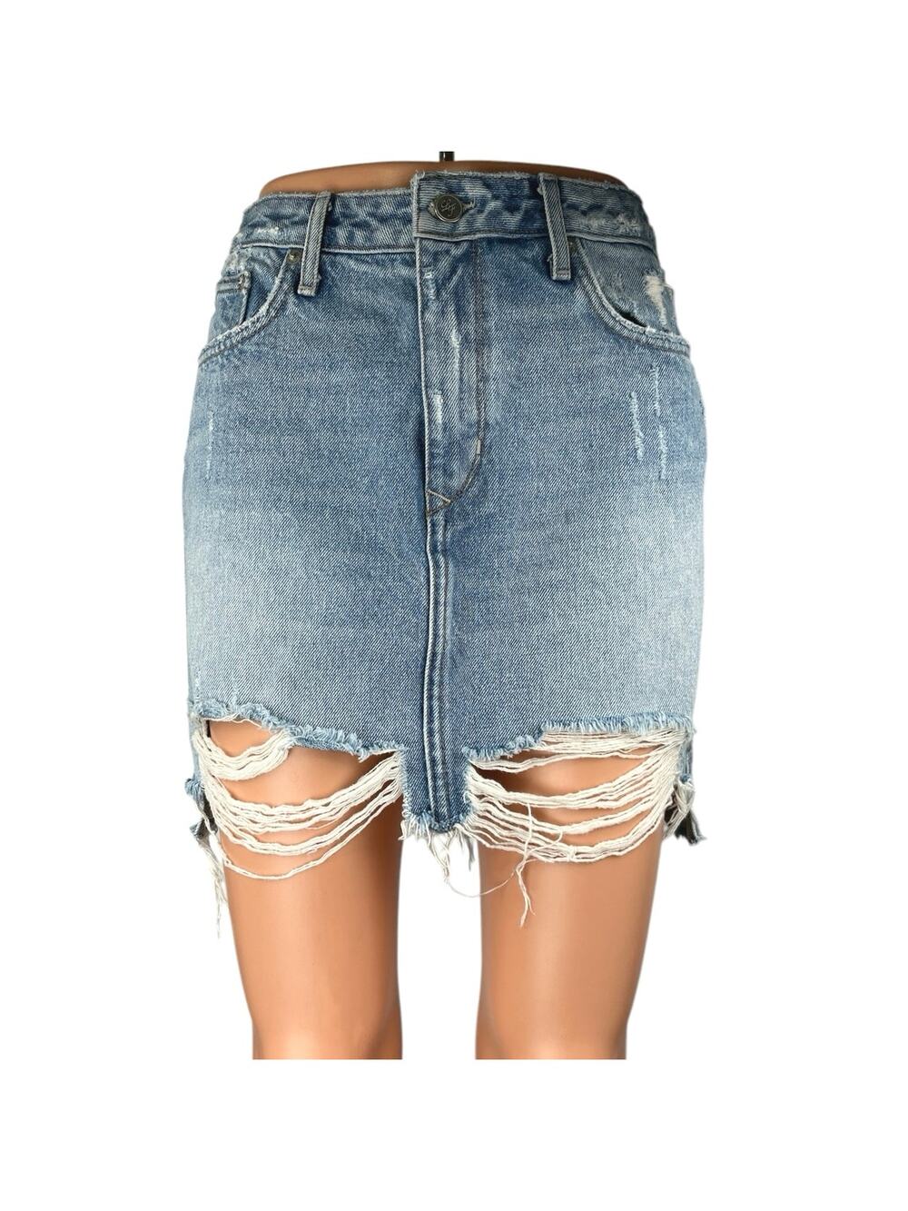 Lovers and Friends Blue Distressed Cut Off Frayed Mini Denim Jean Skirt Size 28